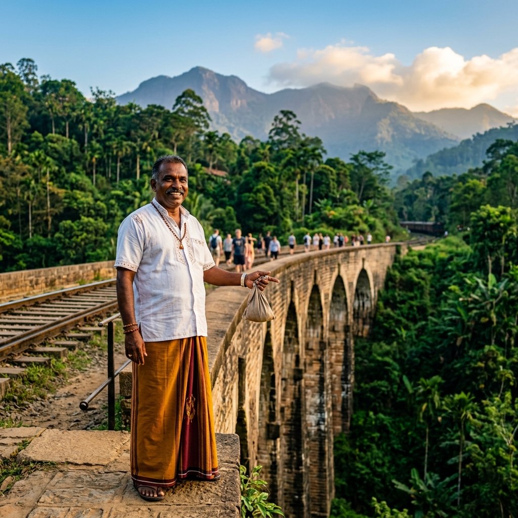 Sri Lankan Tour Guide at Nine Arch Bridge, Ella — GLAMOUR Tours